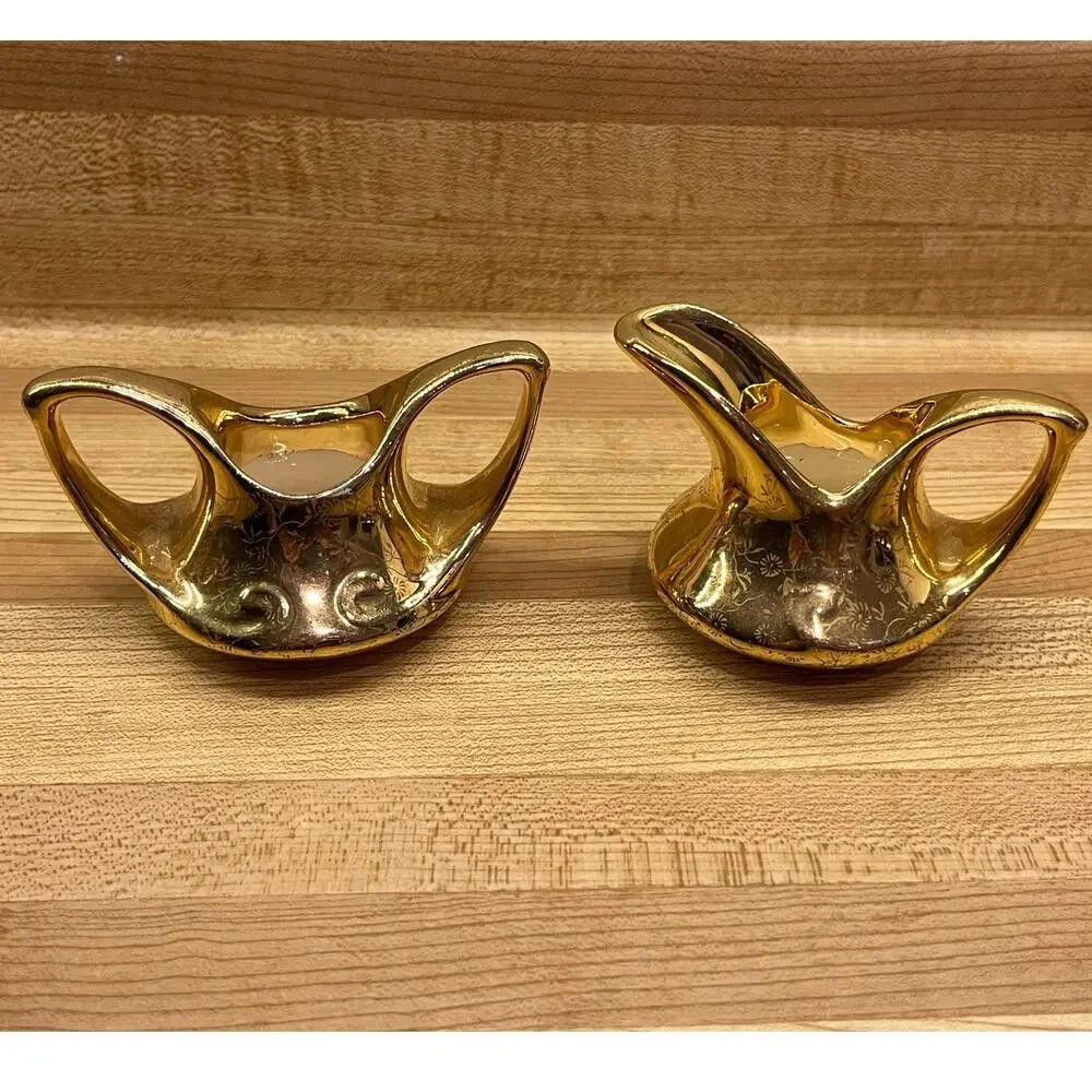 Pearl China Co Creamer Sugar Bowl 22KT Gold Trim Hand Decorated Set